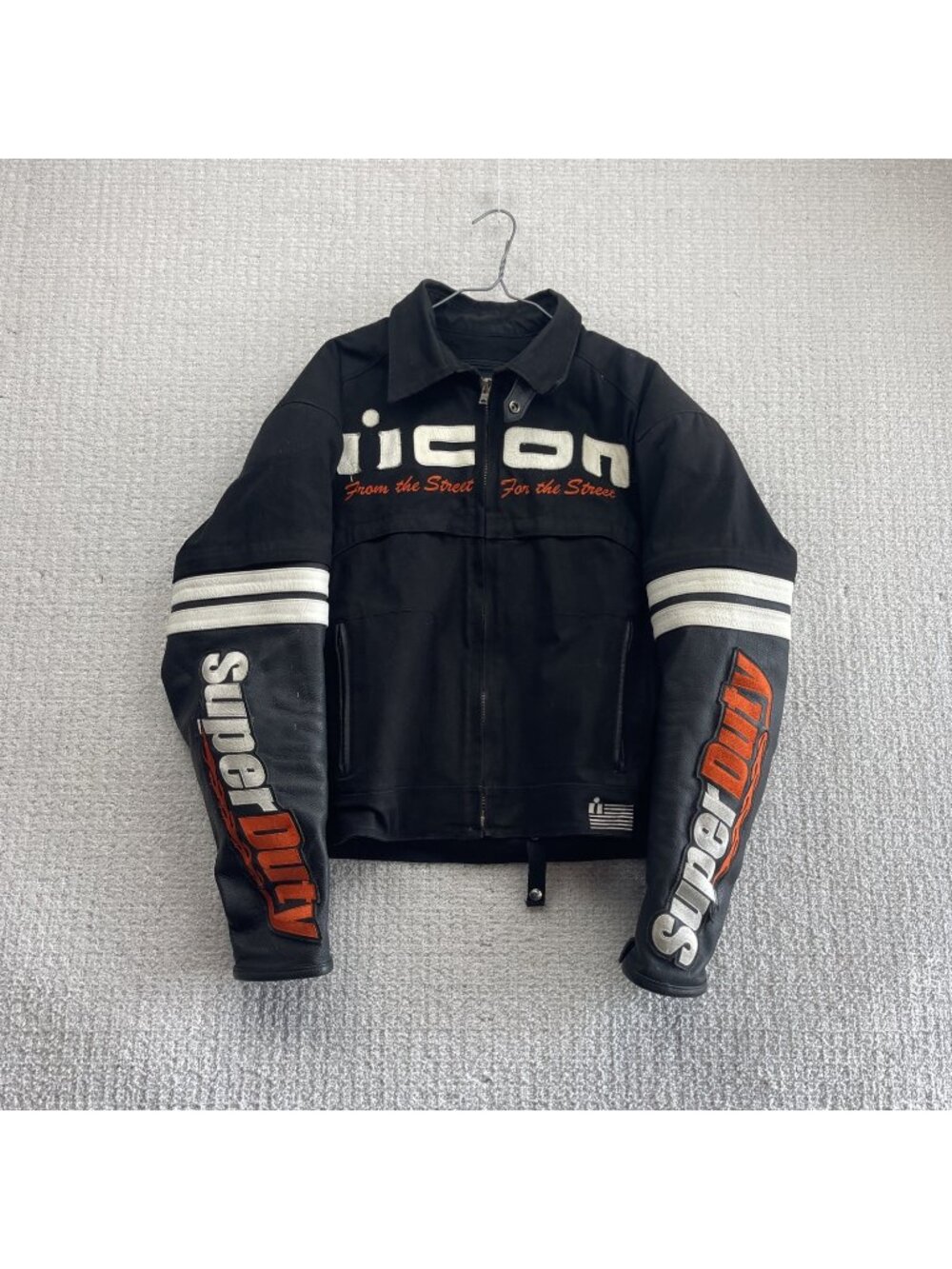 Icon Super Duty Motorcycle Jacket Mens Large Black Cotton Leather Asphalt Tech